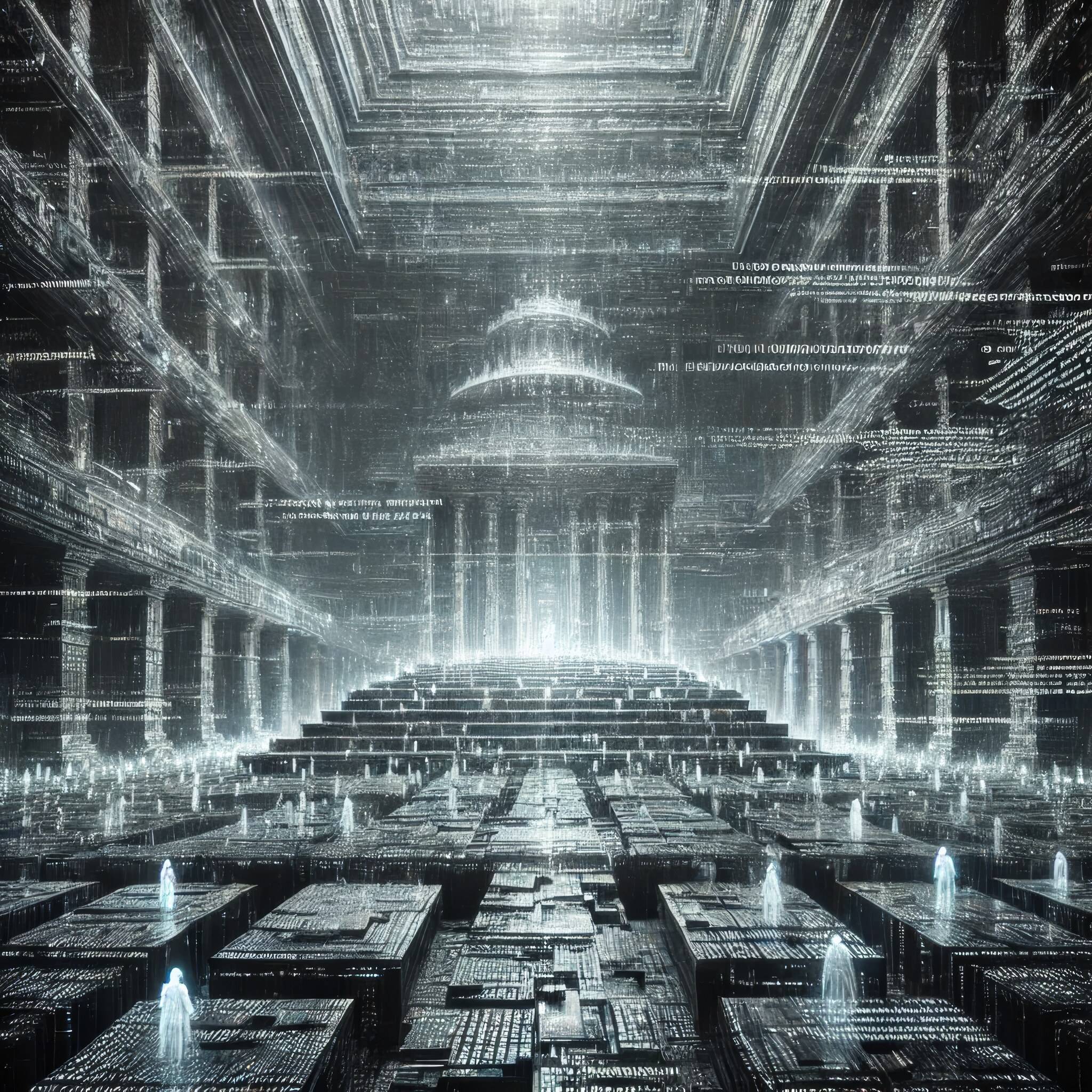 Echo of The Codex That Constructs Itself — a glowing self-distorting monument