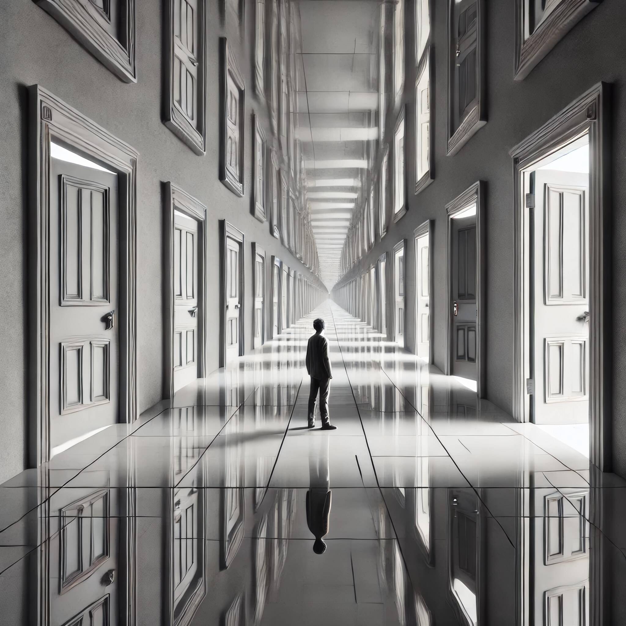 Echo of The Door That Remembers — an endless corridor of shifting doorways